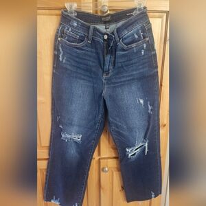 Judy Blue Dark Blue Distressed Boyfriend Jeans